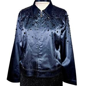 Christine Phillipe Black Sequin Full Zip Blazer Jacket Size 10/ Medium
